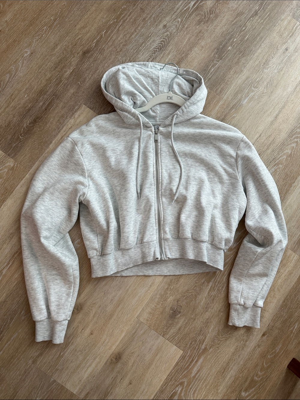 H&M Light Gray Cropped Zip Hoodie